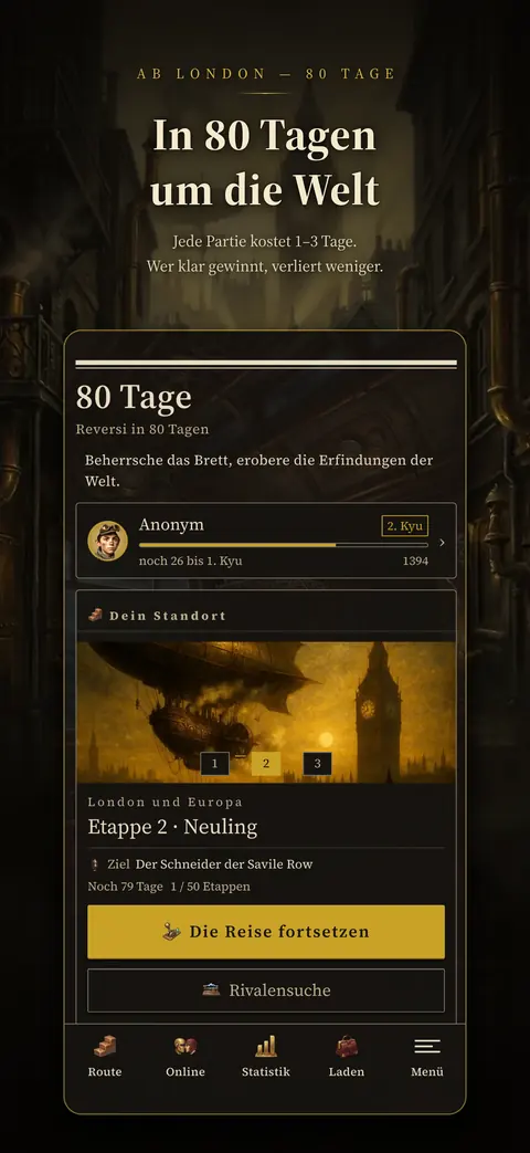 Start — deine Position auf der Reise und die verbleibenden Tage