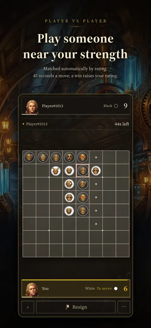 Player vs player — a real opponent close to your rating