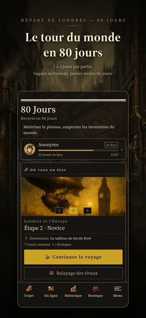 Accueil — votre position sur le voyage et les jours restants